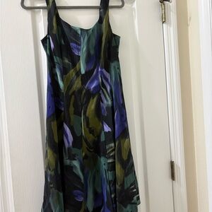 connected apparel Abstract Print Sleeveless Midi Dress in Black, Olive & Blue